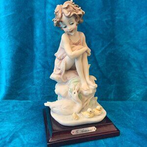 Vintage 1986 sculputre of Little Girl with baby Ducks by G. Armani - porcelain
